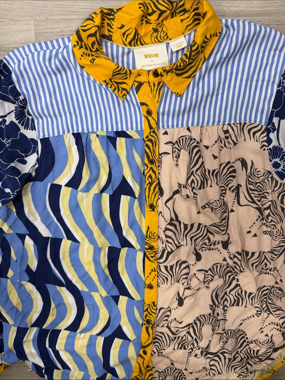 Maeve Anthropologie Kids' Mixed-Print Button-Up Top in Yellow & Blue